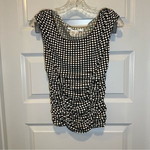 Max Studio Cream/Black Print Stretch Short Sleeve Blouse S